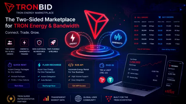 TronBid Mejora el Mercado de Recursos TRON con Funciones de Comercio Bidireccional