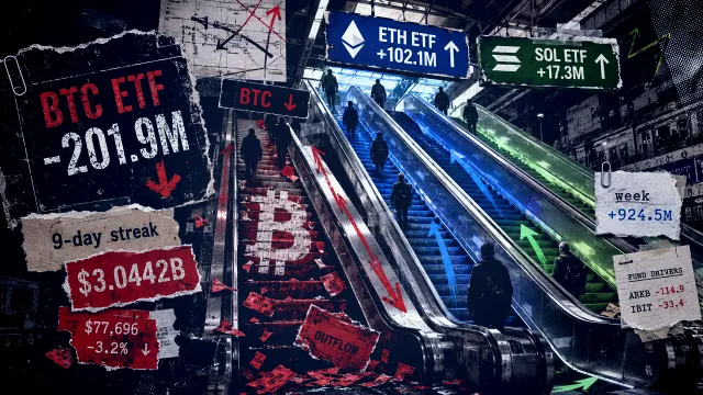 Bitcoin ETF-Zuflüsse sinken nach 3 Milliarden Dollar-Serie; Ethereum, XRP und Solana ETFs wachsen weiter