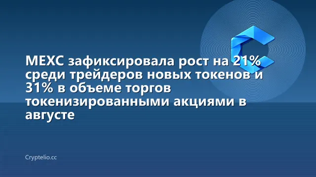 MEXC зафиксировала рост на 21% среди трейдеров новых токенов и 31% в объеме торгов токенизированными акциями в августе