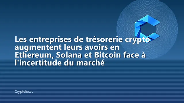 Les entreprises de trésorerie crypto augmentent leurs avoirs en Ethereum, Solana et Bitcoin face à l'incertitude du marché